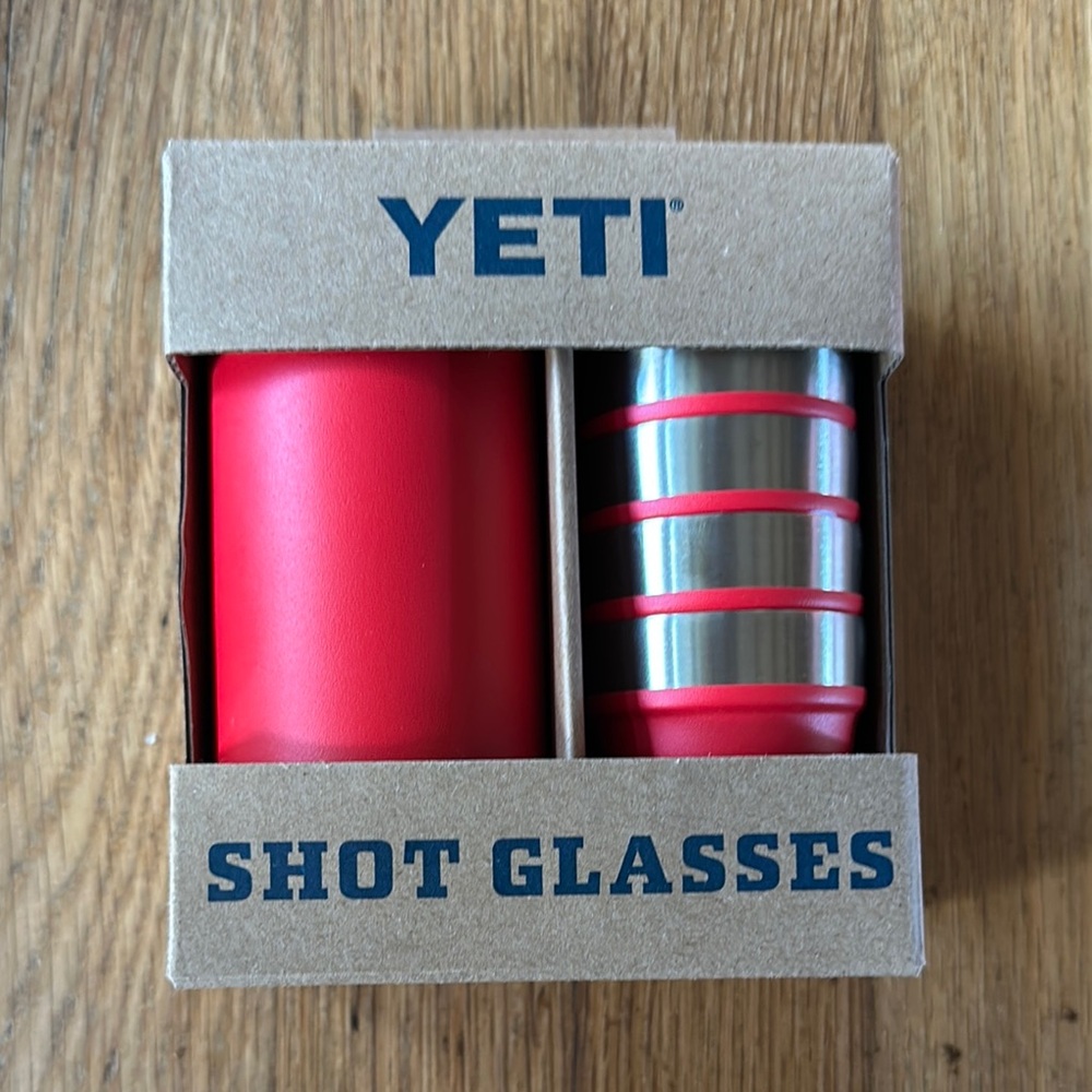 NWT YETI Red and Silver Shot Glasses